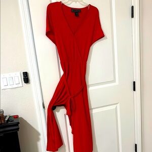 Marc New York Red Ribbed Wrap Midi Dress